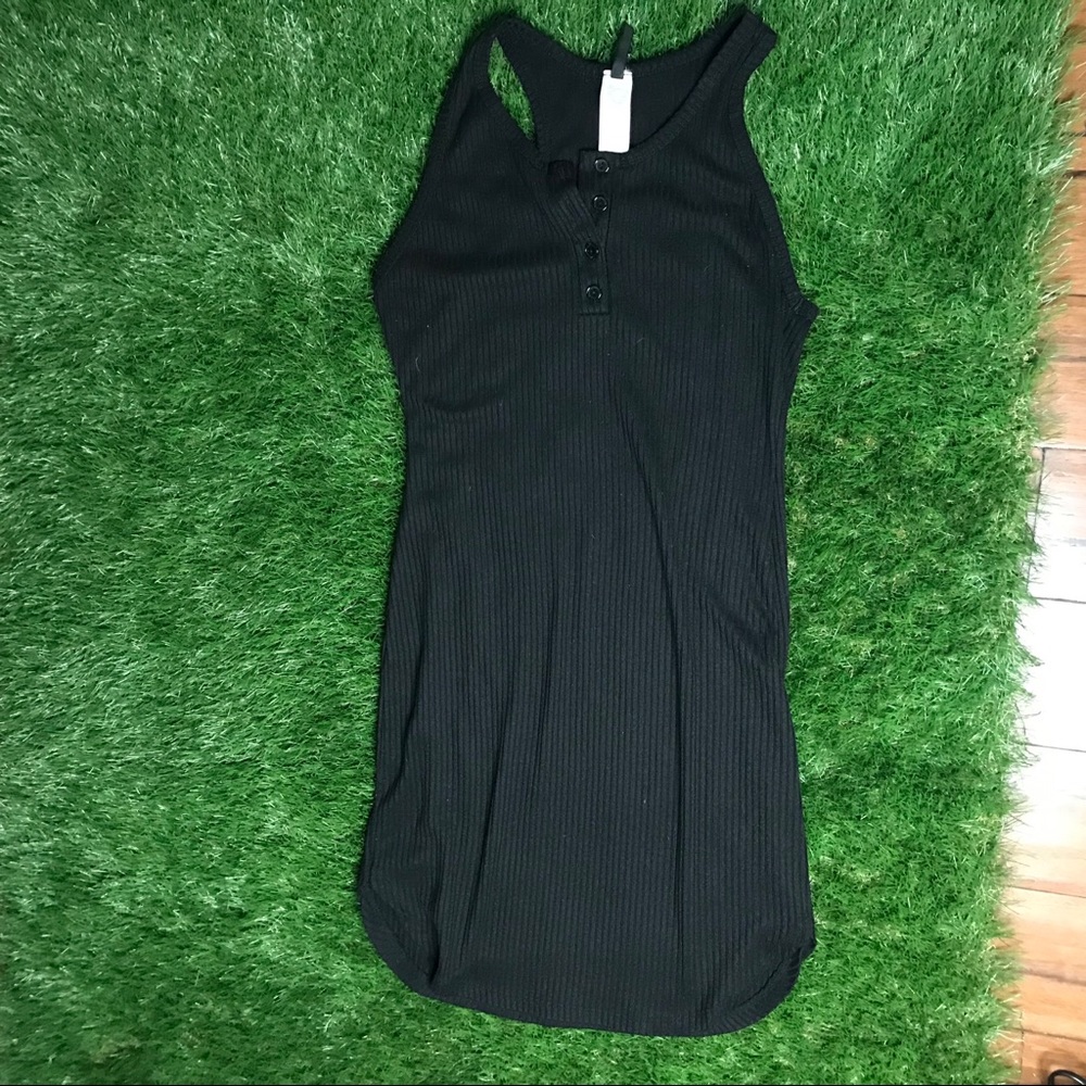 Black ribbed Henley tank top dress L